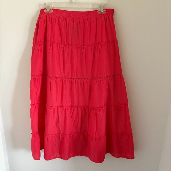 ITALIAN Cotton Women's Summer Boho Skirt Elastic Waist Pleated A Line Flowy Sz M - Picture 1 of 4